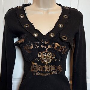 Black Long Sleeve Top with Gold Graphic